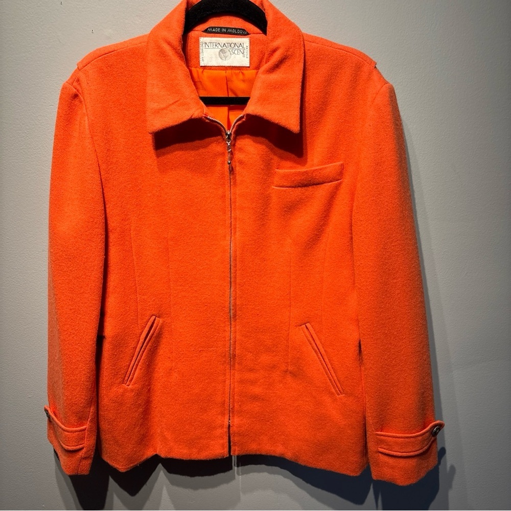 VTG International Scene Orange Wool‎ Blend Pea Coat  Lined Women’s SZ 11/12
